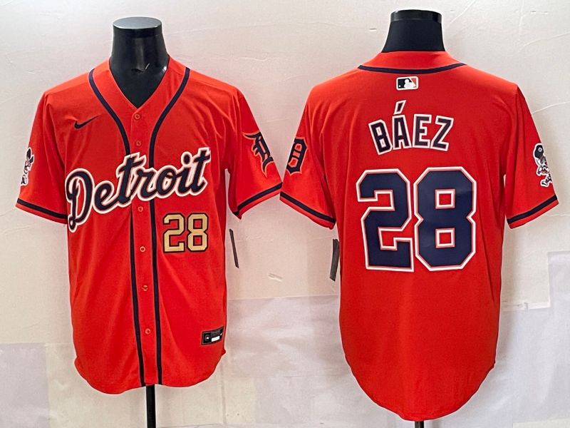 Men 2025 Detroit Tigers #28 Baez Orange Nike MLB Jersey style 02